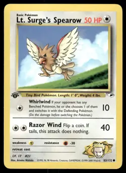 Pokemon Cards Lt. Surge's Spearow 83/132 1ST EDITION Gym Heroes WOTC Common NM - Image 1