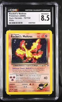 CGC 8.5 Rocket's Moltres 2000 Gym Heroes 12/132 Holo Pokemon Card - Image 1