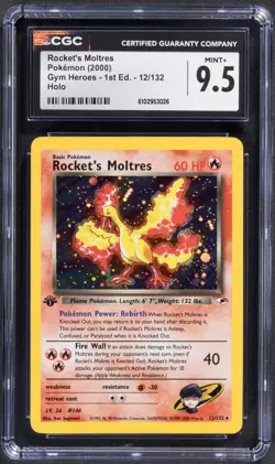2000 Pokemon 1st Edition Gym Heroes Rocket's Moltres Holo 12/132 CGC MINT+ 9.5 - Image 1
