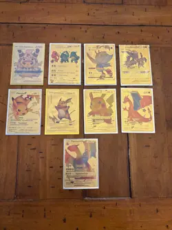 9 Gold Foil Pokemon Fan Art Cards – Charizard, Pikachu & More – Display Only - Image 1