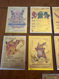 9 Gold Foil Pokemon Fan Art Cards – Charizard, Pikachu & More – Display Only - Image 3