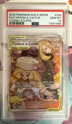 Pokemon Cynthia & Caitlin Full Art 228 Sun & Moon Cosmic Eclipse PSA 10 GEM MINT - Image 4