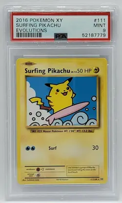 2016 Pokemon XY Evolutions Secret Rare #111 - PSA MINT 9 - SURFING PIKACHU - Image 1