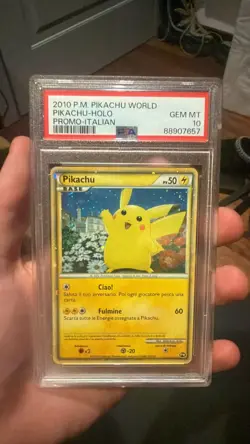 PSA 10 GEM MINT Pikachu italian HOLO WORLD COLLECTION PROMO 2010 Carta Pokemon - Image 1