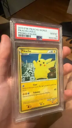 PSA 10 GEM MINT Pikachu italian HOLO WORLD COLLECTION PROMO 2010 Carta Pokemon - Image 3