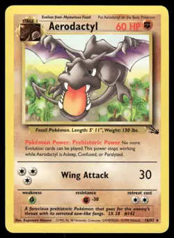 Pokemon Cards Aerodactyl 16/62 UNLIMITED Fossil Rare NM *3 - Image 1