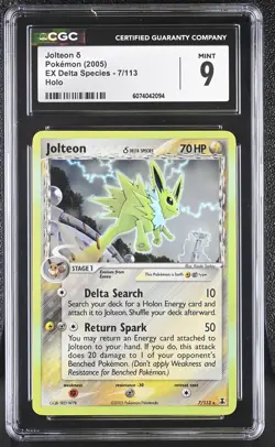 CGC 9 MINT Jolteon 2005 EX Delta Species 7/113 Holo Pokemon Card - Image 1