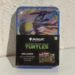 Magic: The Gathering TMNT Play Booster Tin (Leonardo) 3 Packs Exclusive Sticker - Image 1