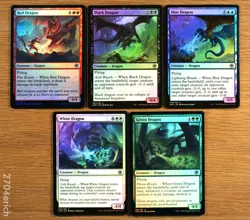Set of 5 Different FOIL Dragons / Black, Blue, Green, Red, White *NM* MTG Magic - Image 1