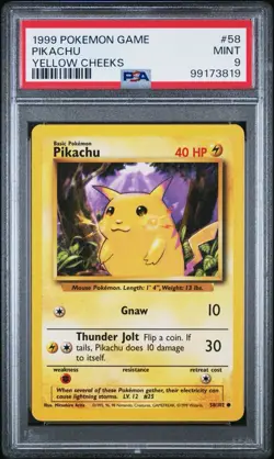 1999 POKEMON Pikachu 58/102 Yellow Cheeks English MINT PSA 9 - Image 1