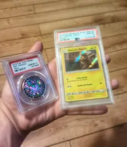 PSA 10 Pokemon 2019 Sun & Moon Promo Holo Detective Pikachu #SM190 + PSA 10 Coin - Image 1