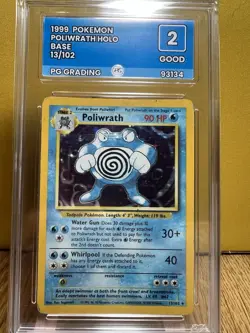 RARE Poliwrath Holo Pokemon Card 13/102 Base Set 1999 Graded PG 2 Good - Image 2