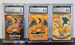 Lot 3 CGC Grade 8,8.5,8.5Topps 1999 POKEMON CHARIZARD 1st PRINT Blue Logo Card - Image 1