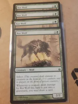 4x Magic the Gathering MTG Rot Wolf (90) Mirrodin Besieged Infect LP Playset x 4 - Image 1