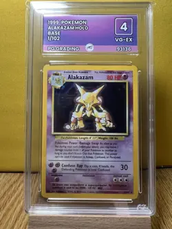 Pokemon Alakazam Card 1/102 Base Set Unlimited Holo Rare 1999 Graded PG 4 VG-EX - Image 1