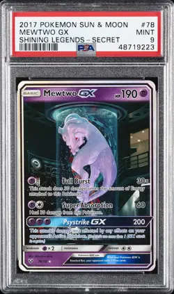 2017 POKEMON SUN & MOON SHINING LEGENDS SECRET #78 MEWTWO GX PSA 9 - Image 1