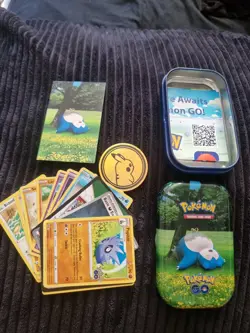 Official Snorlax Pokemon Go Trading Card Game Tin Coin Cards x 11 Collectible - Image 1