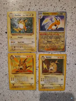 4 Pokemon cards Raichu 2016, 2024, 1999-2000 Holo & Regular Nintendo, Wizards - Image 1