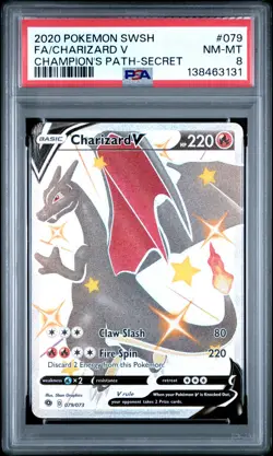 2020 POKEMON SWORD & SHIELD CHAMP'S PATH SECRET #079 FULL ART/CHARIZARD V PSA 8 - Image 1