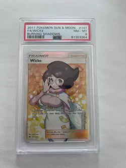 Pokemon TCG Wicke Burning Shadows Holo Full Art Ultra Rare PSA 8 NM-MT - Image 1
