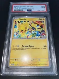 2025 POKEMON SVP EN-SV BLACK STAR PROMO WORLD CHAMPIONSHIPS #225 PIKACHU PSA 9 - Image 2