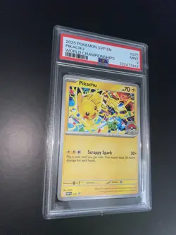 2025 POKEMON SVP EN-SV BLACK STAR PROMO WORLD CHAMPIONSHIPS #225 PIKACHU PSA 9 - Image 4