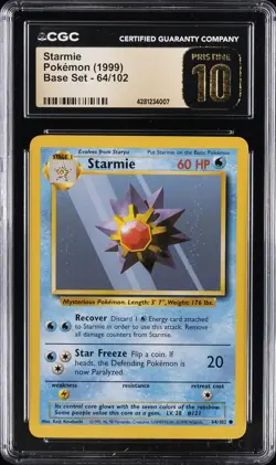 1999 POKEMON BASE SET #64 STARMIE CGC 10 PRISTINE - Image 1