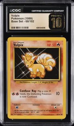 1999 POKEMON BASE SET #68 VULPIX CGC 10 PRISTINE - Image 1
