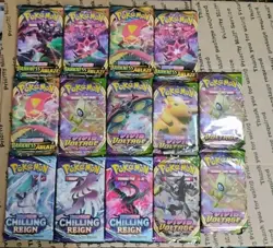 Pokemon TCG SWSH ERA Booster Pack Lot (14 Packs) VV, Chilling Reign, Darkness - Image 1