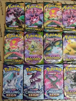 Pokemon TCG SWSH ERA Booster Pack Lot (14 Packs) VV, Chilling Reign, Darkness - Image 3