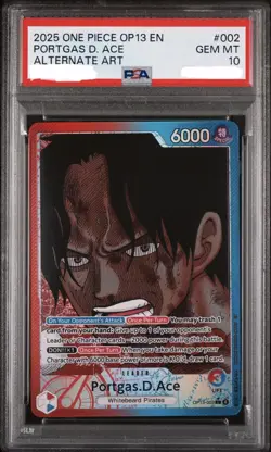 2025 ONE PIECE OP13 002 CARRYING ON HIS WILL PORTGAS D ACE LEADER ALT ART PSA 10 - Image 1