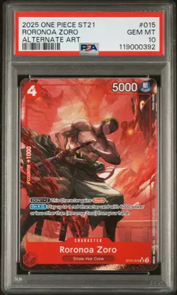 PSA 10 – 2025 ONE PIECE STARTER DECK ST21-EX GEAR 5 015 RORONOA ZORO ALT ART(EN) - Image 1