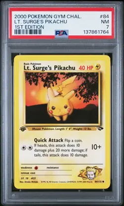 2000 POKEMON GYM CHALLENGE 1ST ED #84 LT. SURGE'S PIKACHU PSA 7 - Image 1