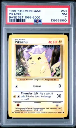 1999 POKEMON BASE SET 1999-2000 “4TH PRINT” #58 PIKACHU PSA 7 - Image 1