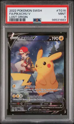 2022 POKEMON SWORD & SHIELD LOST ORIGIN #TG16 FULL ART/PIKACHU V PSA 9 - Image 1