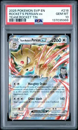 2025 POKEMON SVP EN-SV BLACK STAR PROMO #218 TEAM ROCKET'S PERSIAN EX PSA 10 - Image 1