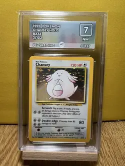 Pokemon Chansey 3/102 Base Set Holo Rare Card 1999, Graded PG 7 NM - Image 1