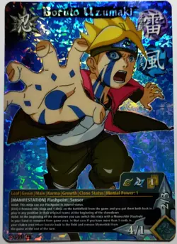 Carte Naruto CCG Collectible Card Game 223 Foil neuf Prism Boruto Uzumaki - Image 1