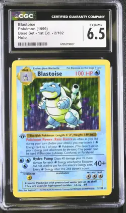 CGC 6.5 Blastoise 1999 Base Set 1st Edition Shadowless 2/102 Holo Pokemon Card - Image 1