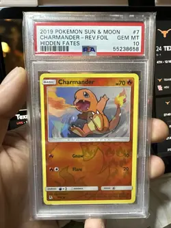 Pokemon TCG Charmander Hidden Fates 7/68 Reverse Holo Common PSA GEM MT 10 - Image 1