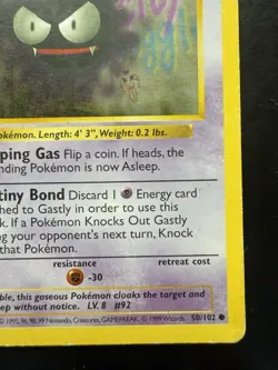 Pokemon Gastly Base Set Shadowless 1st Edition Common 50/102 (MP) - Image 5