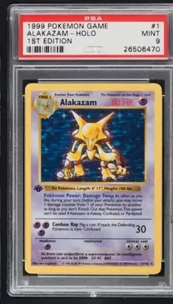 1999 Pokemon Alakazam Base Set 1st Edition Shadowless Holo #11/102 PSA 9 Mint - Image 1