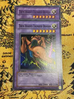 Yugioh Twin-Headed Thunder Dragon MRD-120 Super Rare 1st Edition LP Slight Fade - Image 1