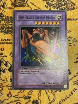 Yugioh Twin-Headed Thunder Dragon MRD-120 Super Rare 1st Edition LP Slight Fade - Image 2