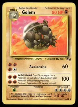 Pokemon Cards Golem 36/62 UNLIMITED Fossil WOTC Uncommon LP - Image 1