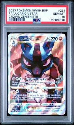 2023 POKEMON SWSH BLACK STAR PROMO #291 FULL ART/LUCARIO VSTAR PSA 10 - Image 1