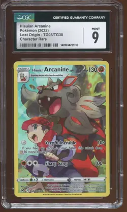 Hisuian Arcanine Character Rare CGC 9 Mint TG08/TG30 SWSH Lost Origin Pokemon - Image 1