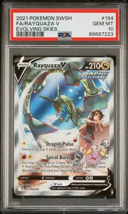 2021 POKEMON SWORD & SHIELD EVOLVING SKIES #194 FULL ART/RAYQUAZA V PSA 10 - Image 1