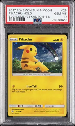 2017 POKEMON SUN & MOON SHINING LEGENDS #28 PIKACHU-HOLO PSA 10 - Image 1