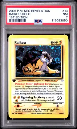 2001 POKEMON NEO REVELATION 1ST ED #13 RAIKOU-HOLO PSA 7 - Image 1